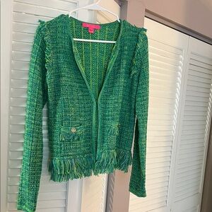 Lilly Pulitzer Green Tweed Blazer with Fringe